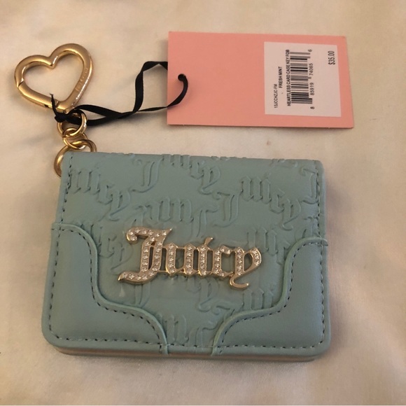 Juicy Couture Fresh Mint Faux Leather Heartless Card Case Key Fob NWT - Picture 14 of 15